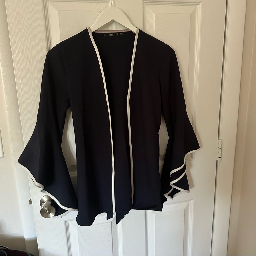 Navy Blue and White Bell Sleeve Cardigan